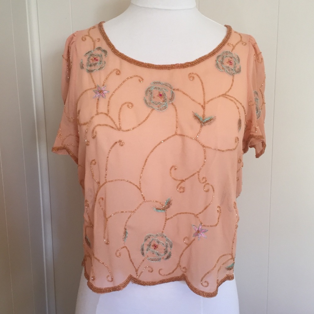 Chiffon embroidered and beaded topper